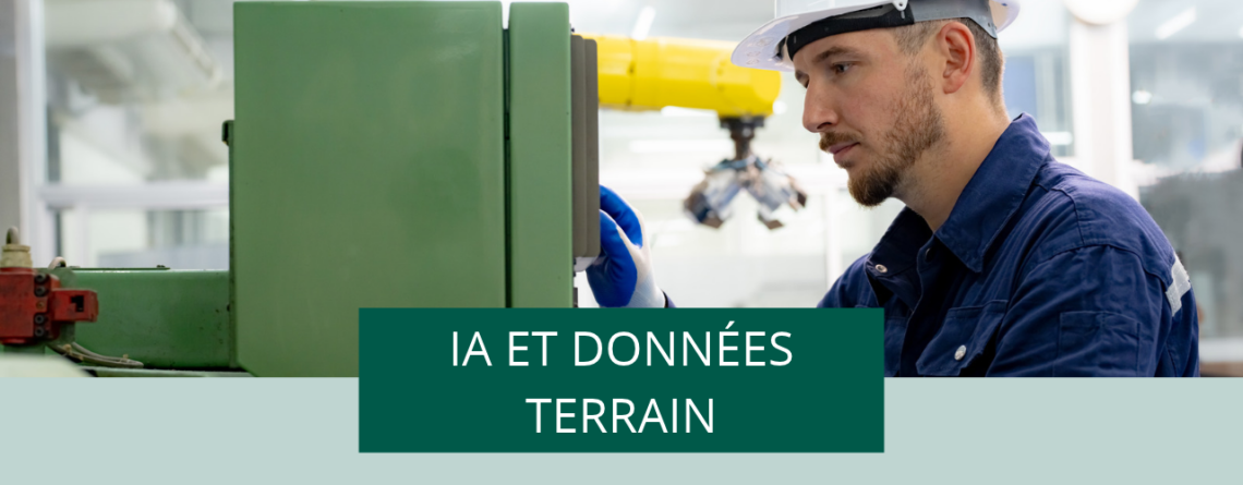 IA et données terrain : technicien contrôlant une machine dans un atelier de production